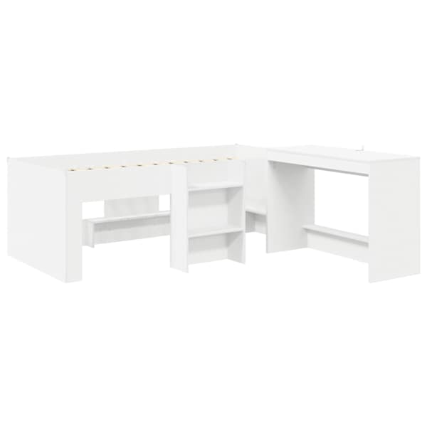 Lastevoodiraam kirjutuslauaga, valge, tehispuit