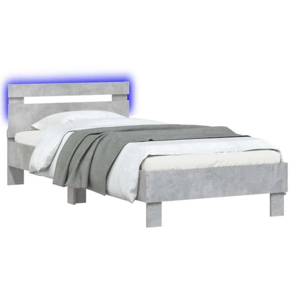 LED-valgustusega voodiraam, betoonhall, 80 × 200 cm, tehispuit — mudel 8008997