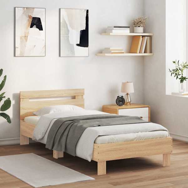 Voodiraam, sonoma tamm, 80 × 200 cm, tehispuit — mudel 8009013