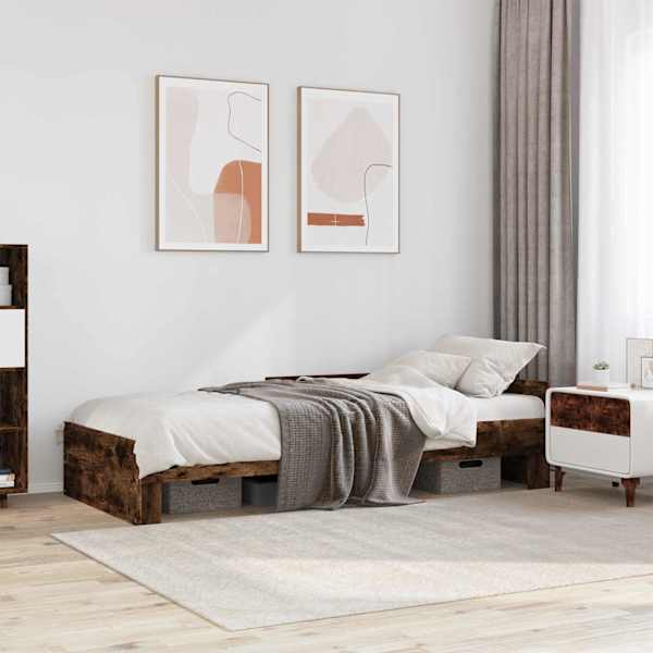 Voodiraam peatsiga, suitsutatud tamm, 80 × 200 cm, tehispuit — mudel 8009037