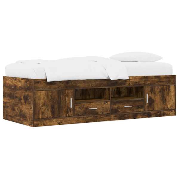Sahtlitega voodiraam, suitsutatud tamm, 80 × 200 cm, tehispuit — mudel 3429495