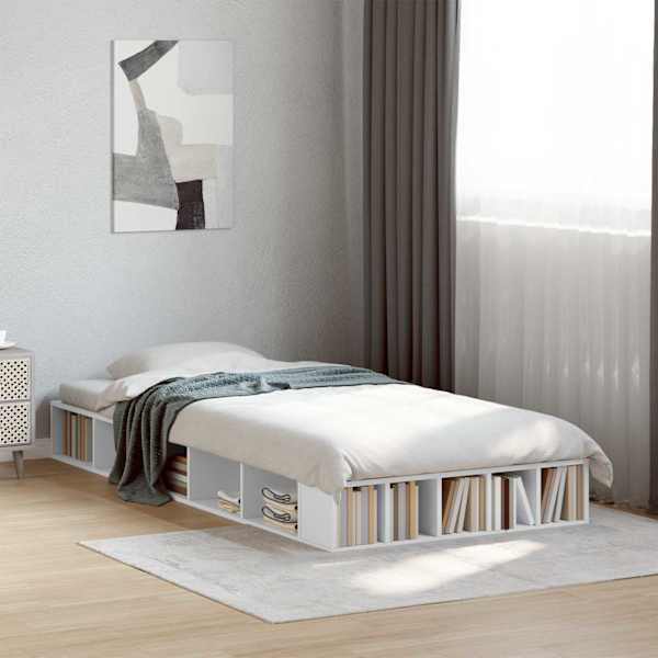 Panipaigaga voodiraam riiuliga, valge, 80 × 200 cm, tehispuit — mudel 3429549