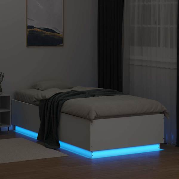 LED-valgustusega voodiraam, valge, 80 × 200 cm, tehispuit — mudel 3429565