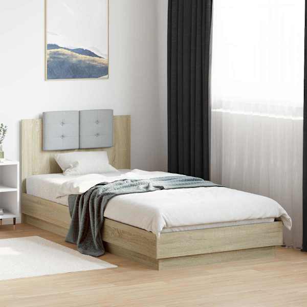 Voodiraam peatsiga, sonoma tamm, 80 × 200 cm, tehispuit — mudel 3429574