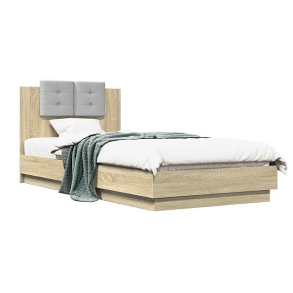 Voodiraam peatsiga, sonoma tamm, 80 × 200 cm, tehispuit — mudel 3429574