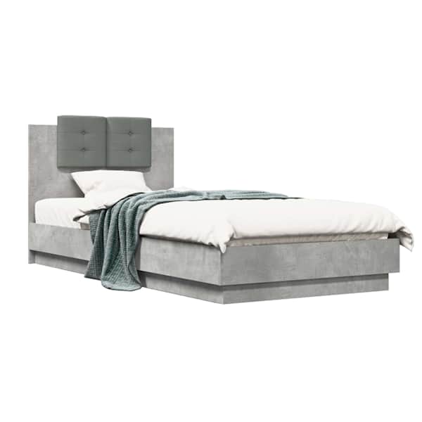 Voodiraam peatsiga, betoonhall, 80 × 200 cm, tehispuit — mudel 3429578