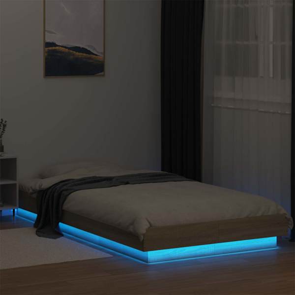 LED-valgustusega voodiraam, sonoma tamm, 80 × 200 cm, tehispuit — mudel 3429582