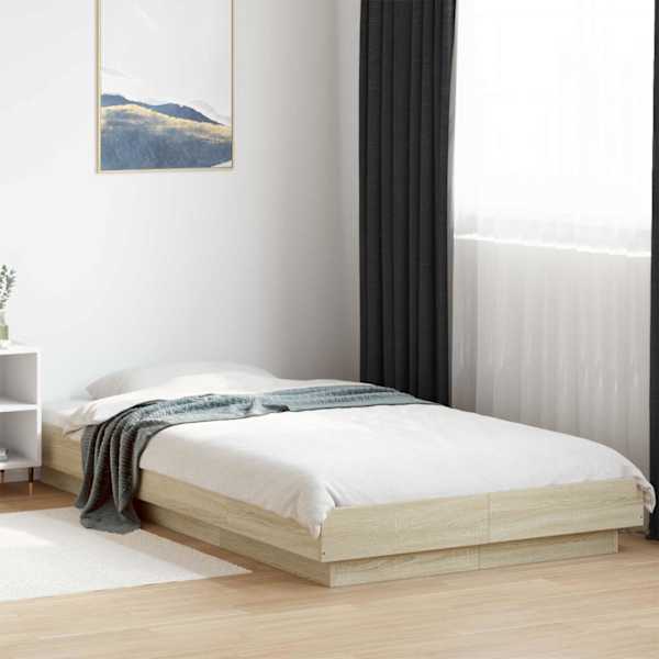LED-valgustusega voodiraam, sonoma tamm, 80 × 200 cm, tehispuit — mudel 3429582