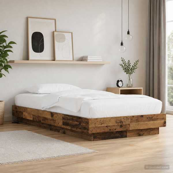 LED-valgustusega voodiraam, vana puit, 80 × 200 cm, tehispuit — mudel 3429584