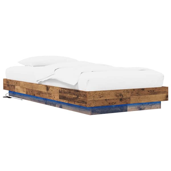LED-valgustusega voodiraam, vana puit, 80 × 200 cm, tehispuit — mudel 3429584