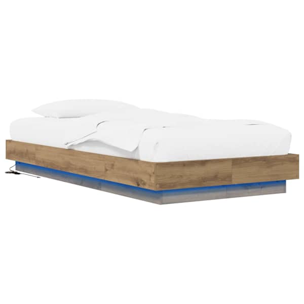 LED-valgustusega voodiraam, artisan tamm, 80 × 200 cm, tehispuit — mudel 3429588