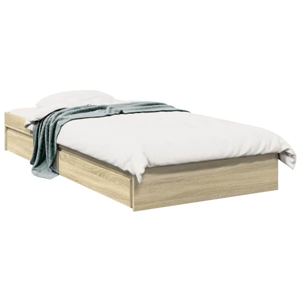 Sahtlitega voodiraam, sonoma tamm, 80 × 200 cm, tehispuit — mudel 3429590