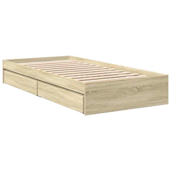 Sahtlitega voodiraam, sonoma tamm, 80 × 200 cm, tehispuit — mudel 3429590