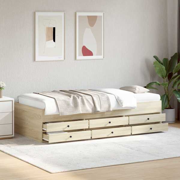 Sahtlitega voodiraam, sonoma tamm, 80 × 200 cm, tehispuit — mudel 3429646