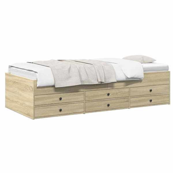Sahtlitega voodiraam, sonoma tamm, 80 × 200 cm, tehispuit — mudel 3429646