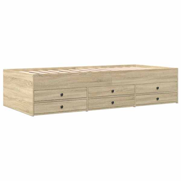 Sahtlitega voodiraam, sonoma tamm, 80 × 200 cm, tehispuit — mudel 3429646