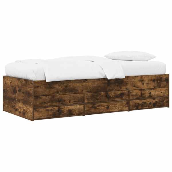 Sahtlitega voodiraam, suitsutatud tamm, 80 × 200 cm, tehispuit — mudel 3429647