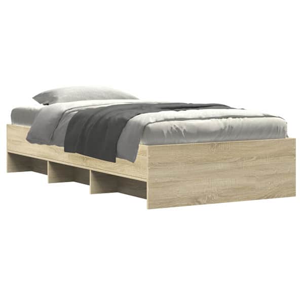 Voodiraam riiuliga, sonoma tamm, 80 × 200 cm, tehispuit — mudel 3429670