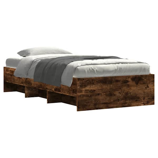 Voodiraam riiuliga, suitsutatud tamm, 80 × 200 cm, tehispuit — mudel 3429671