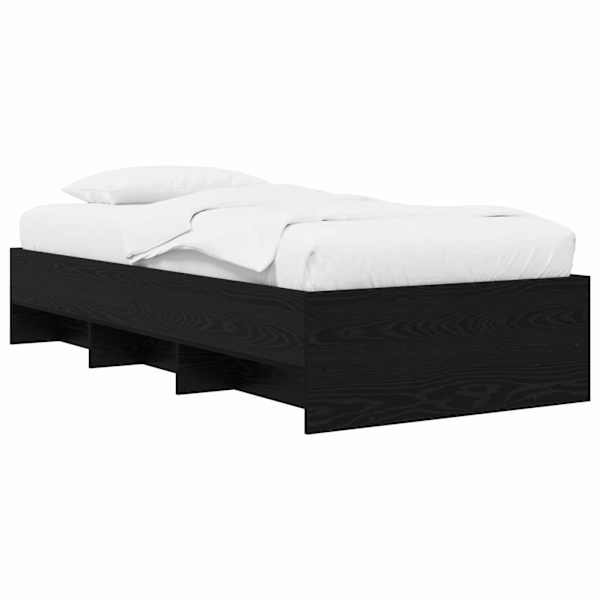 Voodiraam riiuliga, must tamm, 80 × 200 cm, tehispuit