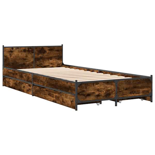 Sahtlitega voodiraam peatsiga, suitsutatud tamm, 80 × 200 cm, tehispuit — mudel 3429694