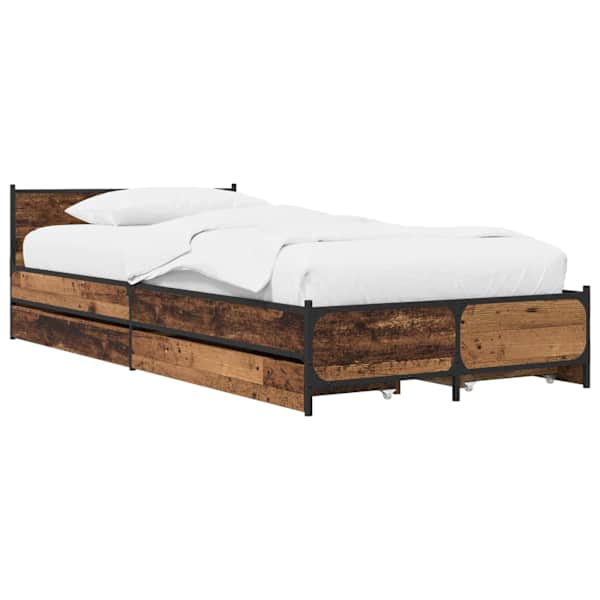 Sahtlitega voodiraam peatsiga, vana puit, 80 × 200 cm, tehispuit