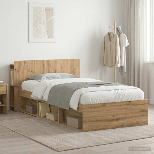 Panipaigaga voodiraam peatsiga, artisan tamm, 90 × 190 cm, tehispuit — mudel 3433327