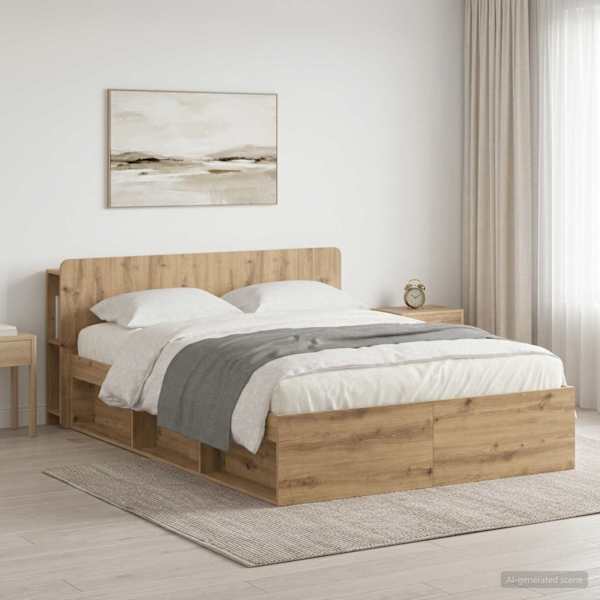 Panipaigaga voodiraam peatsiga, artisan tamm, 135 × 190 cm, tehispuit — mudel 3433367