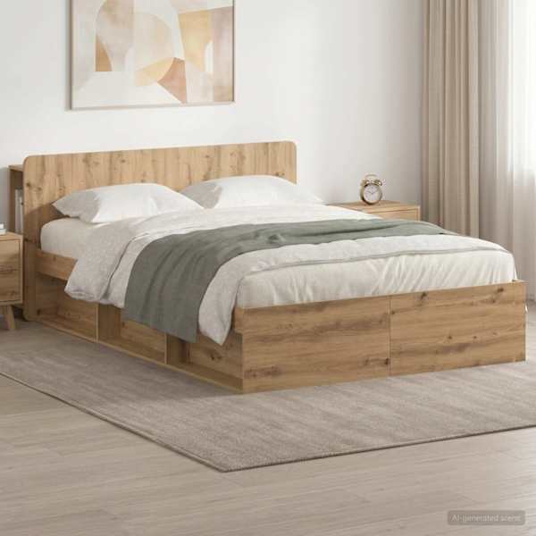 Panipaigaga voodiraam peatsiga, artisan tamm, 140 × 190 cm, tehispuit — mudel 3433375