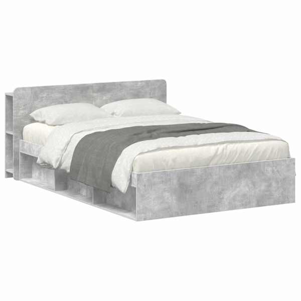 Panipaigaga voodiraam peatsiga, betoonhall, 140 × 190 cm, tehispuit — mudel 3433377