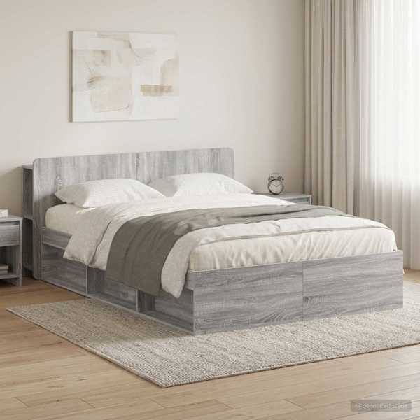 Panipaigaga voodiraam peatsiga, hall sonoma, 140 × 200 cm, tehispuit — mudel 3433386