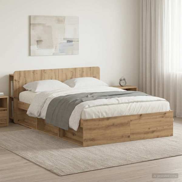 Panipaigaga voodiraam peatsiga, artisan tamm, 150 × 200 cm, tehispuit — mudel 3433391