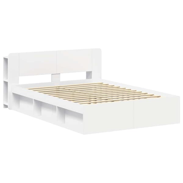 Panipaigaga voodiraam peatsiga, valge, 150 × 200 cm, tehispuit