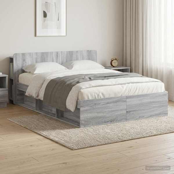 Panipaigaga voodiraam peatsiga, hall sonoma, 160 × 200 cm, tehispuit — mudel 3433402