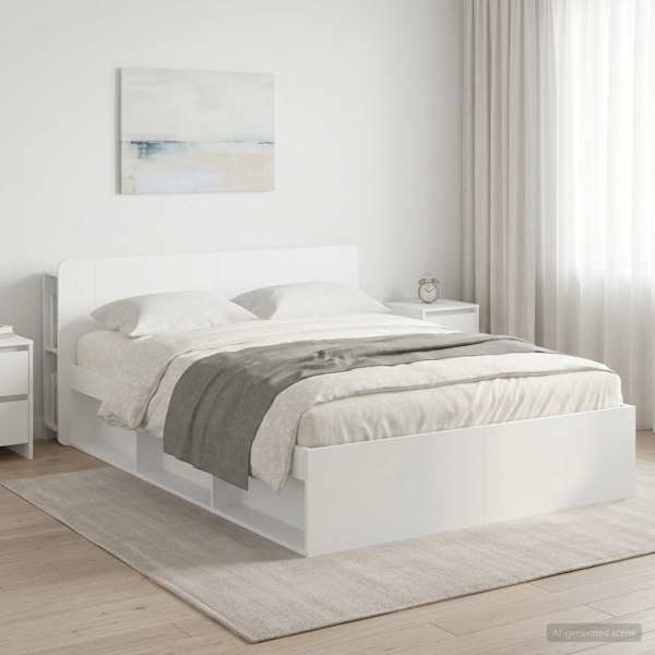 Panipaigaga voodiraam peatsiga, valge, 160 × 200 cm, tehispuit — mudel 3433406
