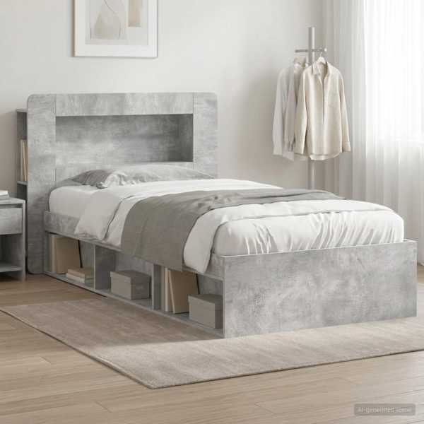 Panipaigaga voodiraam peatsiga, betoonhall, 100 × 200 cm, tehispuit — mudel 3433448