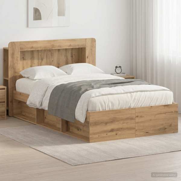 Panipaigaga voodiraam peatsiga, artisan tamm, 120 × 190 cm, tehispuit — mudel 3433462