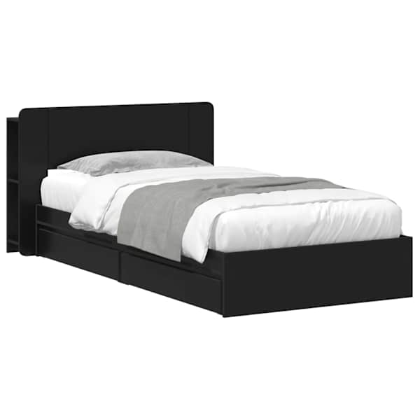 Panipaigaga voodiraam peatsiga, must, 75 × 190 cm, tehispuit
