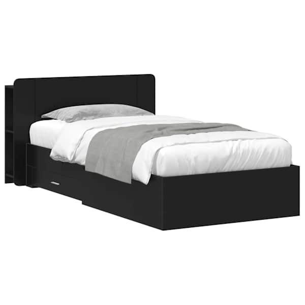 Panipaigaga voodiraam peatsiga, must, 75 × 190 cm, tehispuit