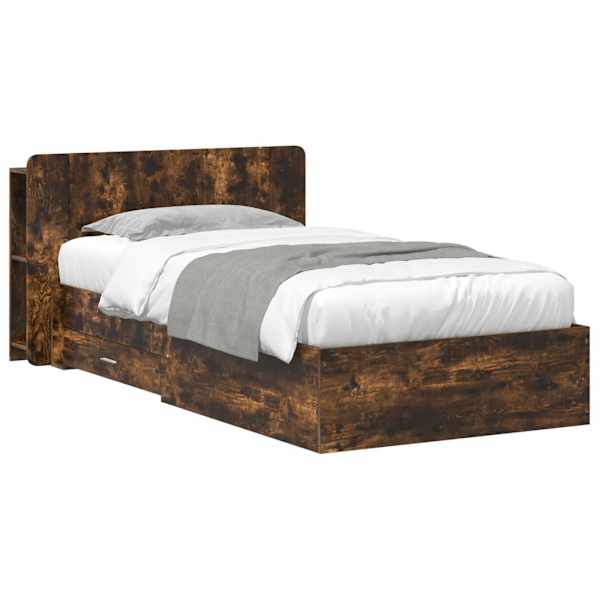 Panipaigaga voodiraam peatsiga, suitsutatud tamm, 75 × 190 cm, tehispuit
