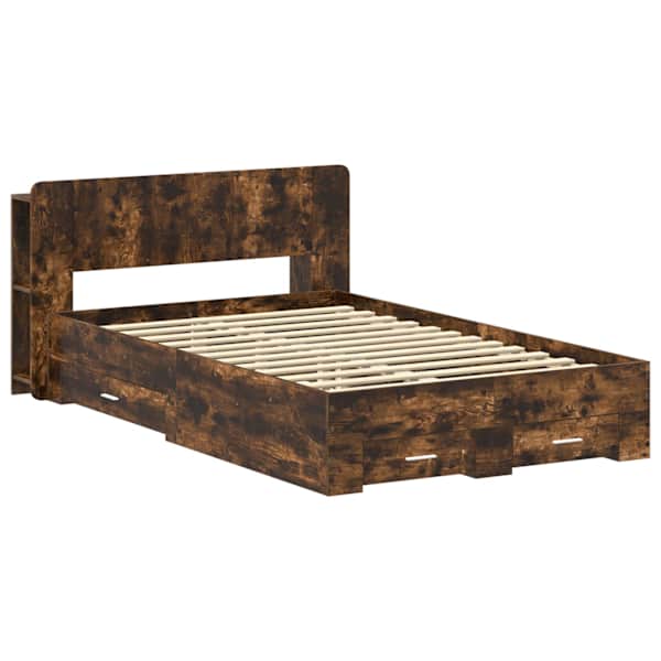 Panipaigaga voodiraam peatsiga, suitsutatud tamm, 120 × 190 cm, tehispuit — mudel 3433738