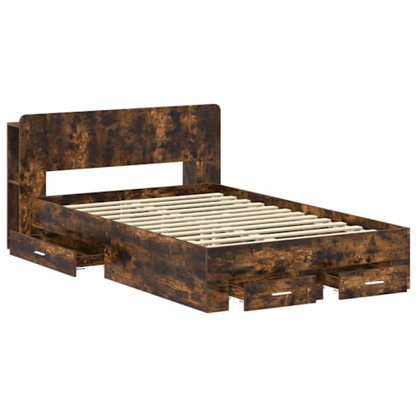 Panipaigaga voodiraam peatsiga, suitsutatud tamm, 120 × 190 cm, tehispuit — mudel 3433738