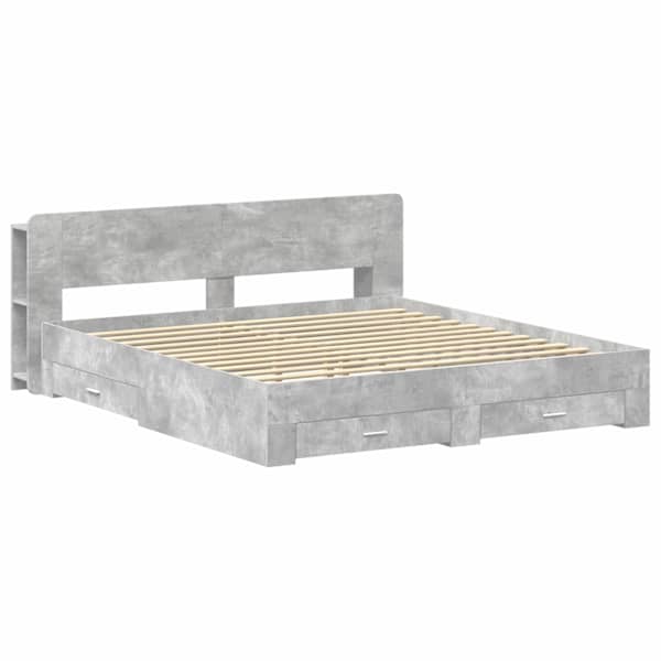 Panipaigaga voodiraam peatsiga, betoonhall, 200 × 200 cm, tehispuit — mudel 3433796