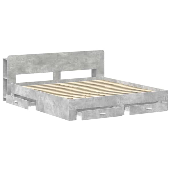 Panipaigaga voodiraam peatsiga, betoonhall, 200 × 200 cm, tehispuit — mudel 3433796