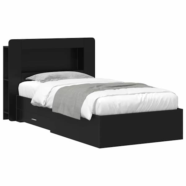 Panipaigaga voodiraam peatsiga, must, 75 × 190 cm, tehispuit