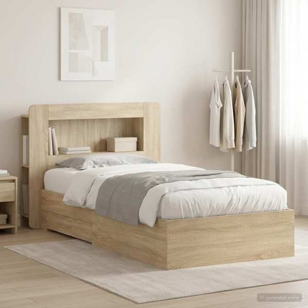 Panipaigaga voodiraam peatsiga, sonoma tamm, 90 × 190 cm, tehispuit — mudel 3433820