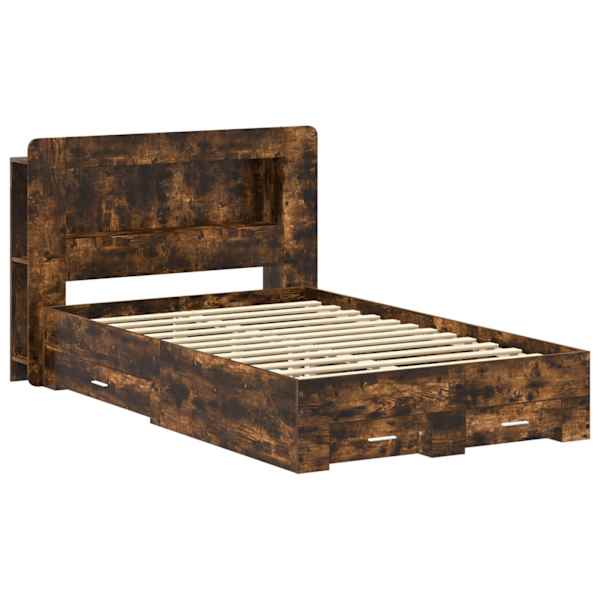 Panipaigaga voodiraam peatsiga, suitsutatud tamm, 120 × 190 cm, tehispuit — mudel 3433843