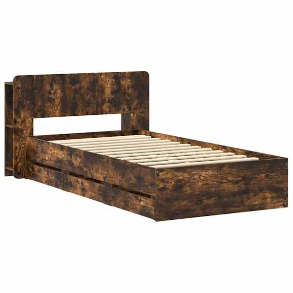 Panipaigaga voodiraam peatsiga, suitsutatud tamm, 80 × 200 cm — mudel 3433916