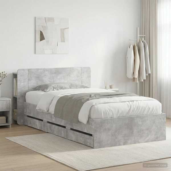 Panipaigaga voodiraam peatsiga, betoonhall, 90 × 190 cm — mudel 3433920