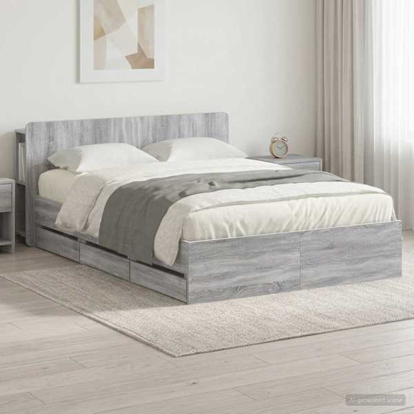 Panipaigaga voodiraam peatsiga, hall sonoma, 140 × 200 cm — mudel 3433963